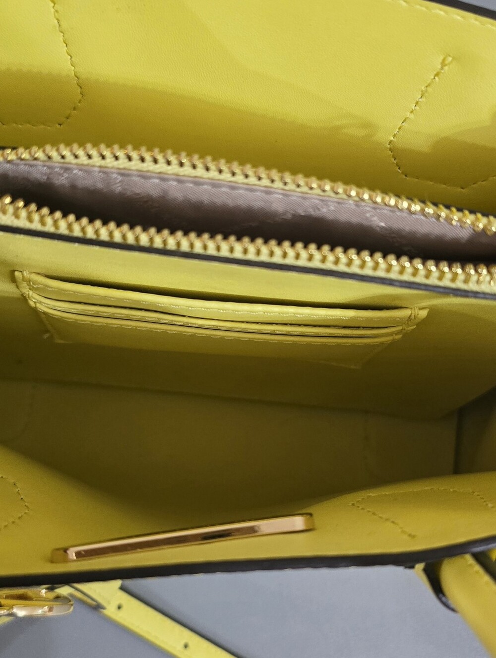Micheal Kors Neon Yellow Leather Square Crossbody Handbag w/ Gold Hardware - Picture 4 of 7